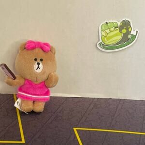 Line Friends Small Brown Bear Plush Choco Brown's younger sister Pink Dress